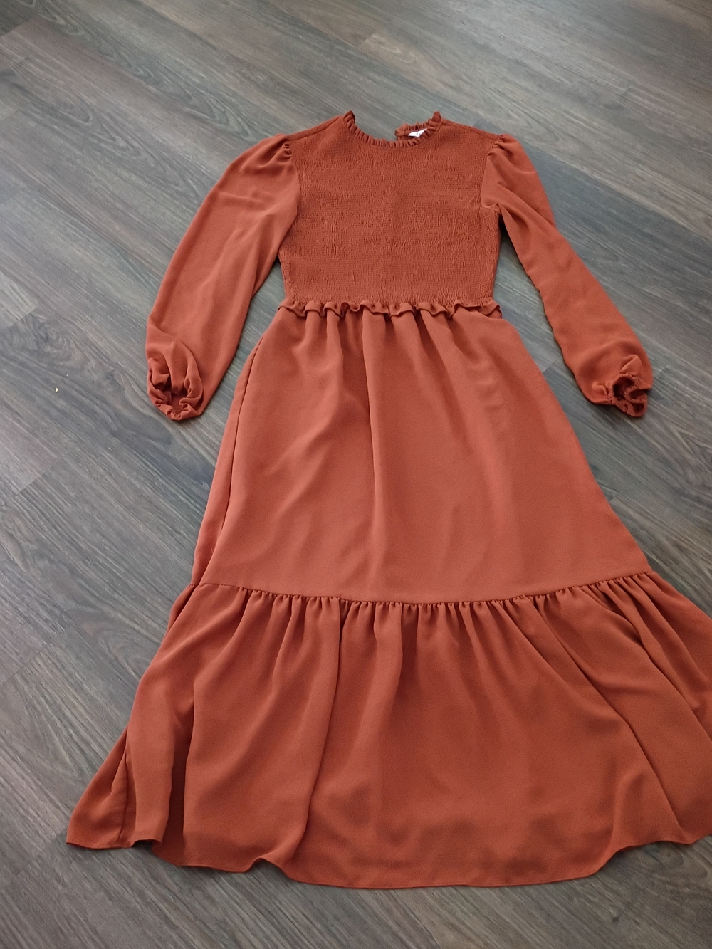 Long Sleeve Rust Tiered Maxi Dress